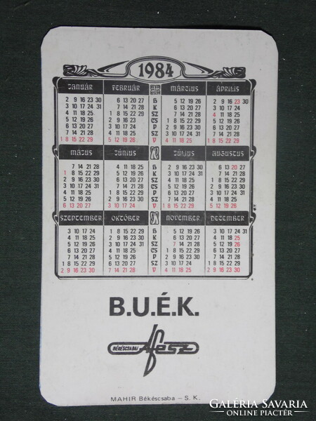 Card calendar, lentil restaurant press, Békéscsaba afés, 1984