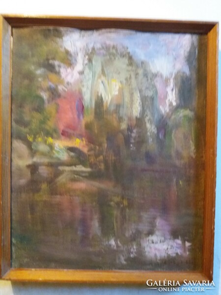 Artwork by György Tóbiás (1902 - 1968) lakeside willow oil painting in landscape frame according to pictures
