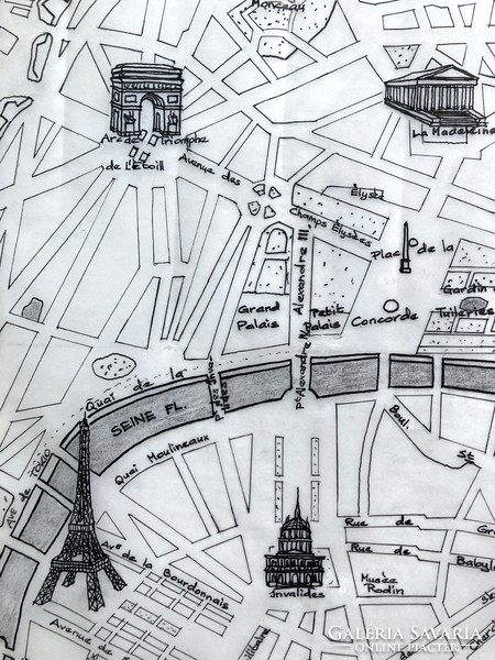 City map of Paris made with unique ink graphics