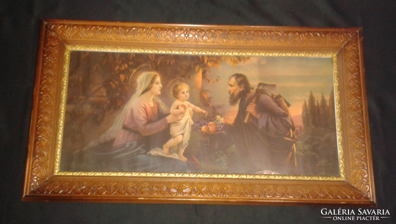 Large-sized holy image, painting with a religious theme, lithograph, print, in an antique frame