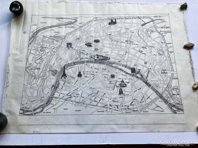 Párizs egyedi  tus grafikával készített várostérképe