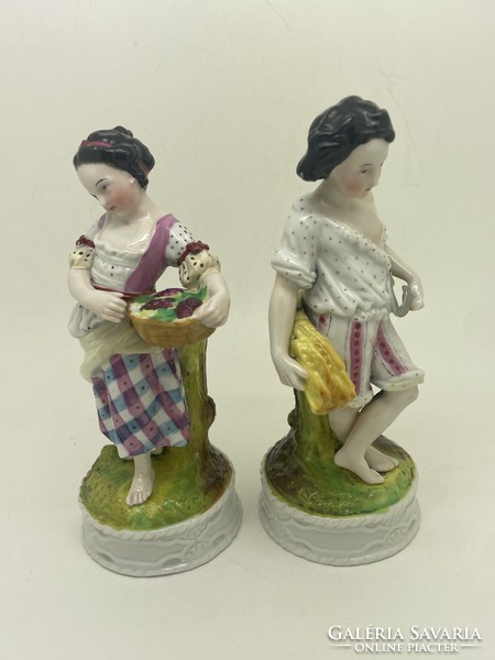 Antique German 19th century porcelain figurines vintage pair 18cm