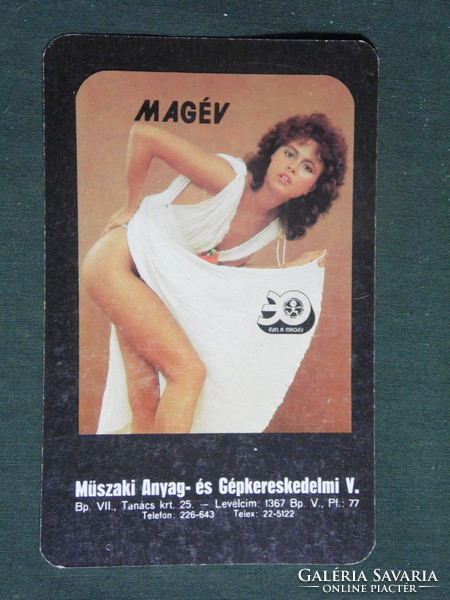 Card calendar, core year machine trading company, Budapest, erotic female nude model, 1984