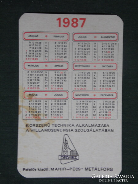 Card calendar, Dédás electricity supplier Pécs, zil basket truck, 1987