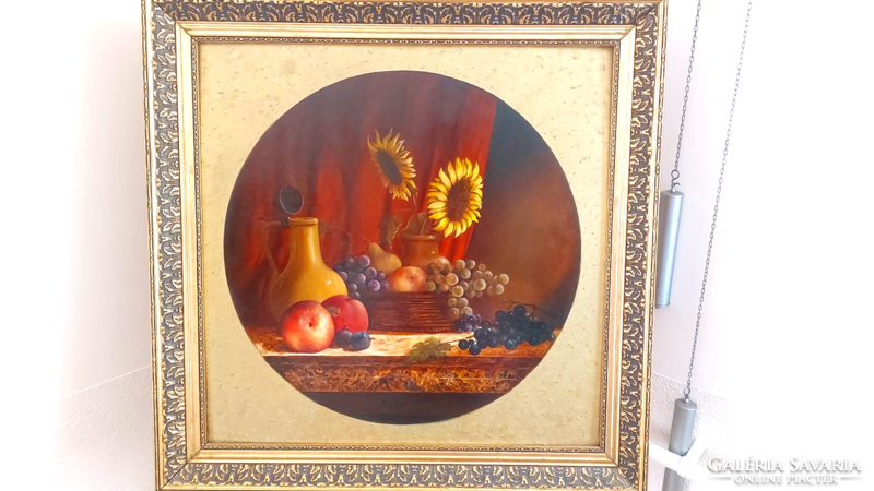 (K) gyönyörű csendélet festmény Bujdosó Lajos 72x72 cm kerettel