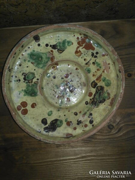 Antique splashed ceramic plate, peasant plate