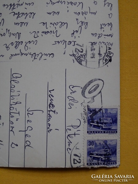 Futott fekete-fehér képeslap - a fotók szerint, buszos bélyegekkel