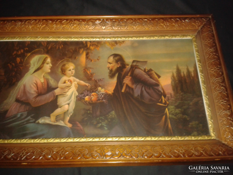 Large-sized holy image, painting with a religious theme, lithograph, print, in an antique frame