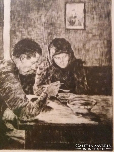 The work of oszkár Glatz (1872 - 1958) lunch in an etching frame glazed according to the pictures