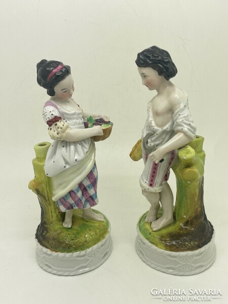 Antik német 19. századi porcelán figurák szüretelő pár 18cm