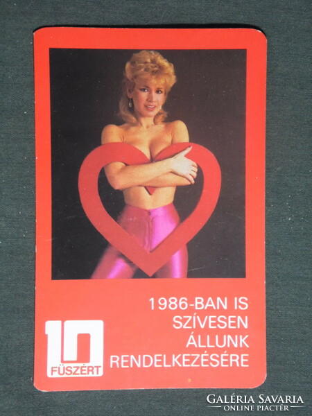 Kártyanaptár, Füszért élelmiszer vállalatok,erotikus női akt modell,Bíró Ica, 1986