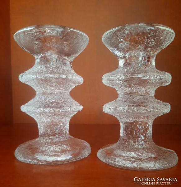 Timo Sarpaneva -Festivo by Iittala két gyűrűs modern öntött üveg gyertyatartó, 2 darab