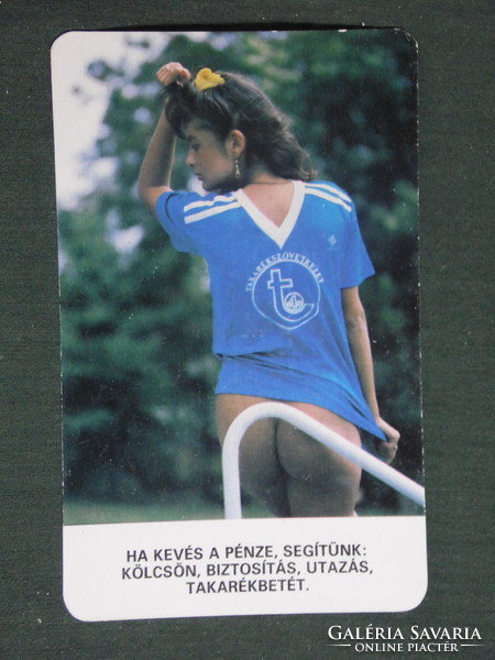 Kártyanaptár, Takarékszövetkezet, erotikus női akt modell, 1987