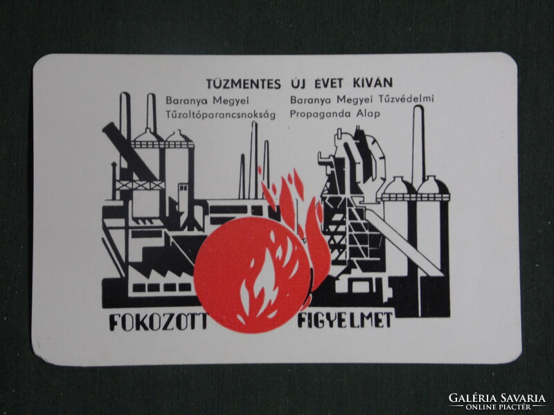 Card calendar, Baranya fire department, Pécs, graphic artist, 1987