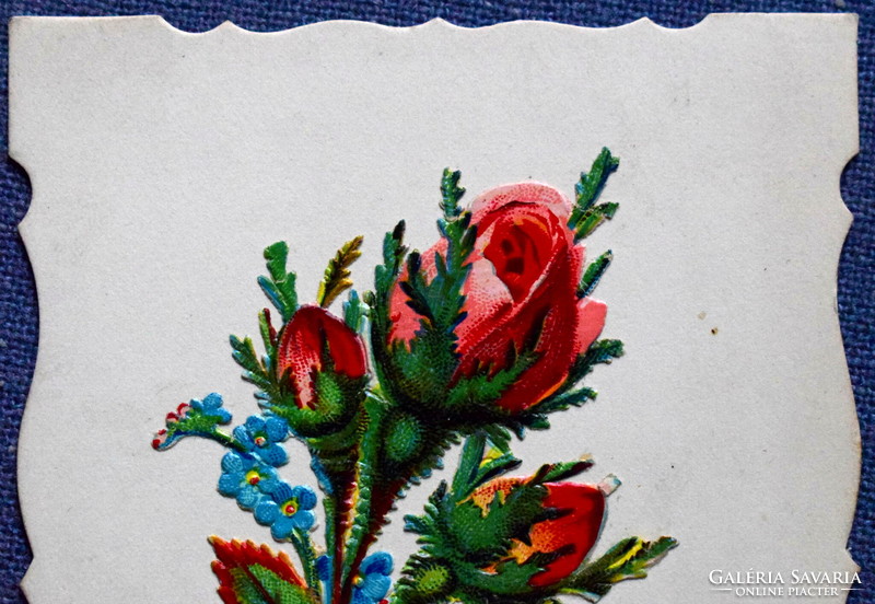 Régi eredeti dekupázs üdvözlő képeslap - ragasztott rózsa  1922ből