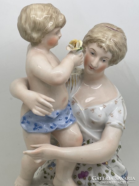 Antique German Dresden porcelain figurine mother with putto 27cm damaged