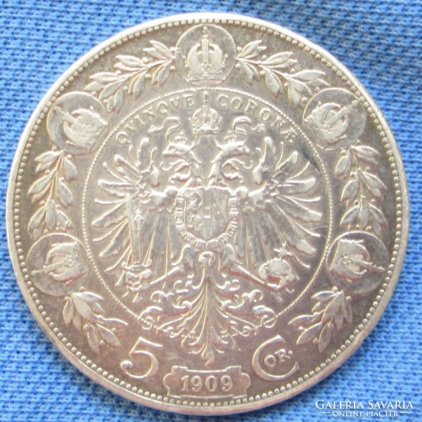 József Ferenc silver 5 crowns 1909 schwartz