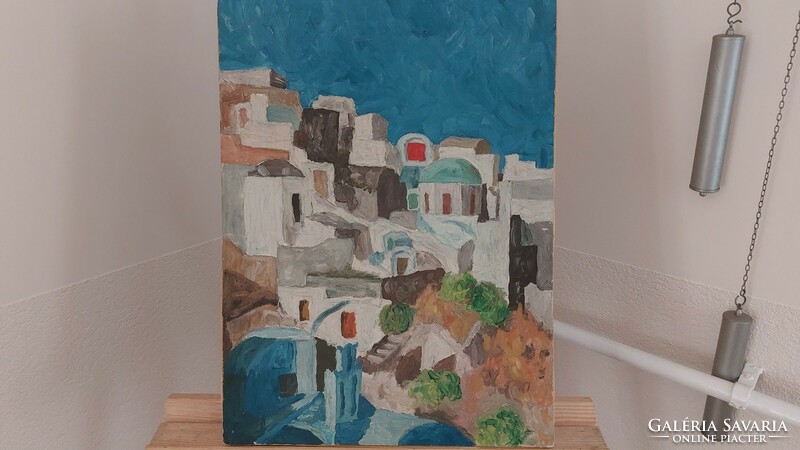 (K) Mediterrán házak festmény 48x36 cm kerettel