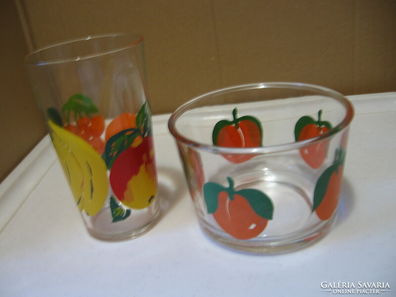 Retro fruit pattern glass and bowl Reims France
