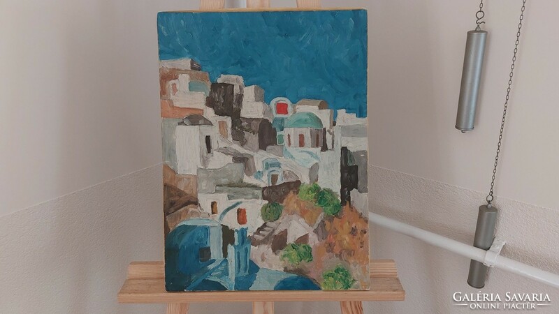 (K) Mediterranean houses painting 48x36 cm with frame