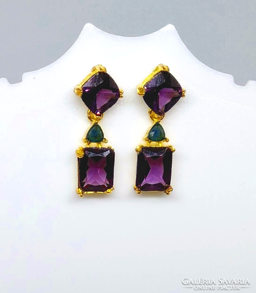 Discounted! Gold-plated (gp) earrings with faceted purple cz crystals