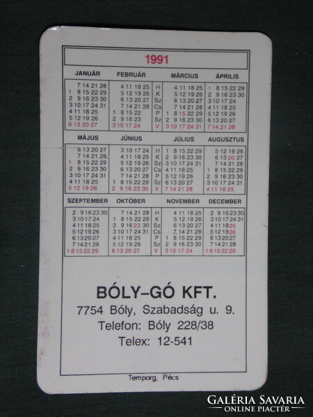 Kártyanaptár, Bóly-Gó KFT, Bóly 1991