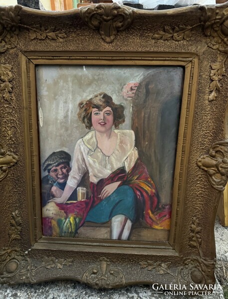 Richárd Geiger's ( 1870 - 1945 ) oil painting Apache and the girl - marked!
