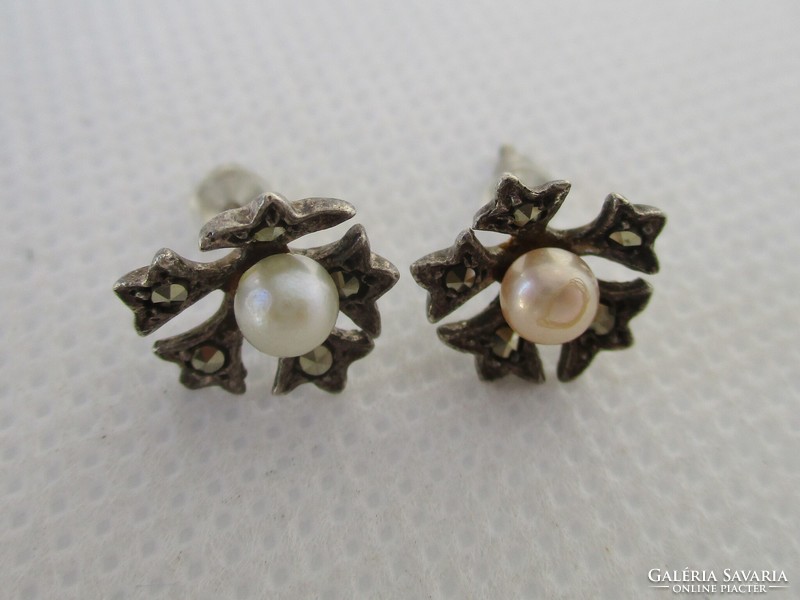 Beautiful handmade silver earrings with genuine pearls and marcasite