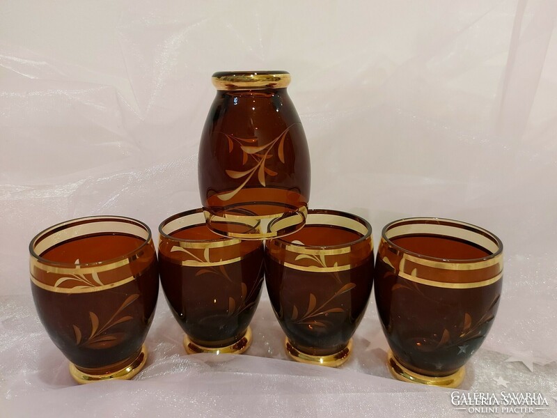 Retro liqueur glass, decorated with brown gold, 5 pcs