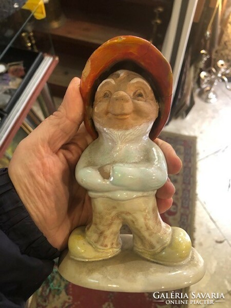 Art deco ceramic dwarf statue, with a happy and sad face, 16 cm