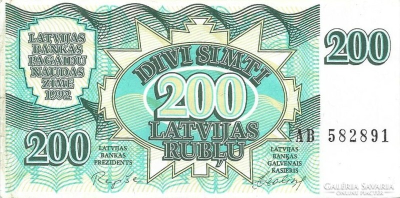 200 rubel rublu 1992 Lettország