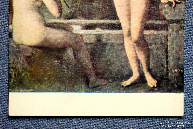 Antik festmény művész képeslap Henner -Idill   akt