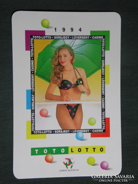 Kártyanaptár,Totó Lottó szerencsejáték, erotikus női akt modell, 1994