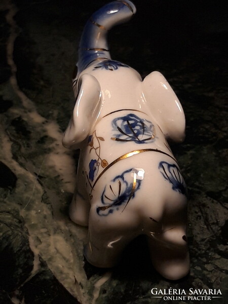 Kék- fehér - arany porcelán elefánt