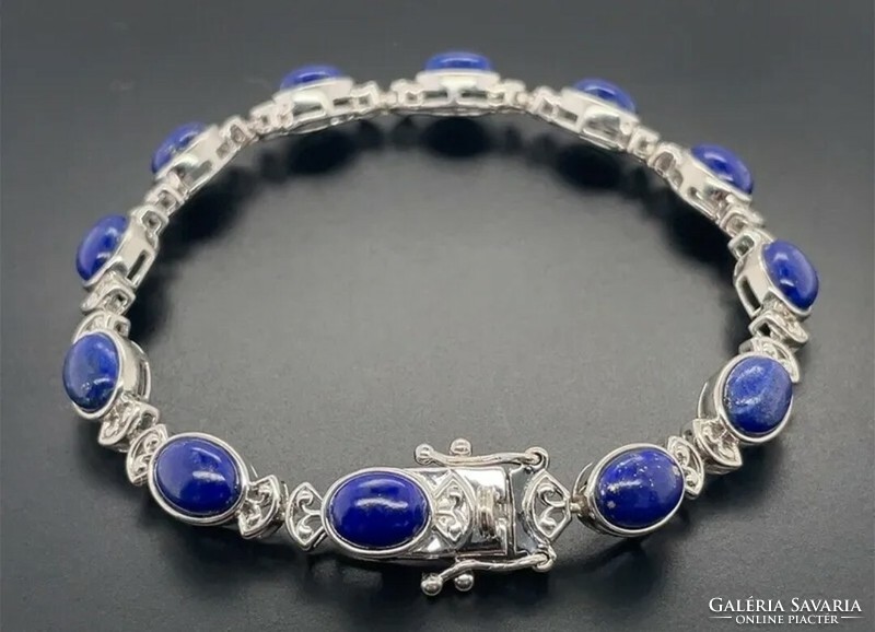 Fabulous Lapis Lazuli Gemstone Bracelet, 925 Sterling Silver - New