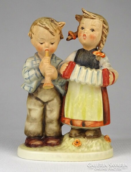 1P015 old hummel girl with accordion and boy musician duo with flute