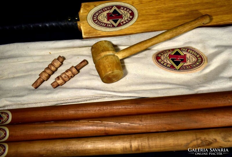 Rare English marked solid wood cricket game bat set