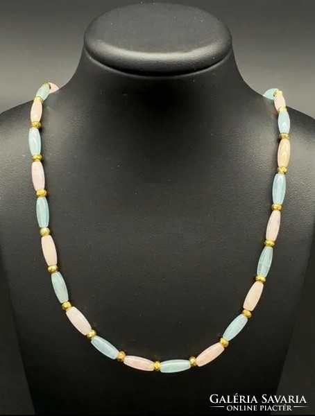 14K, 585 morganite, aquamarine gemstone necklace, new with 14k gold clasp