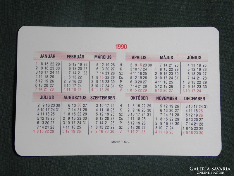 Kártyanaptár, MÁV, vasút, balesetmegelőzés, V43 villanymozdony, vasútállomás, 1990