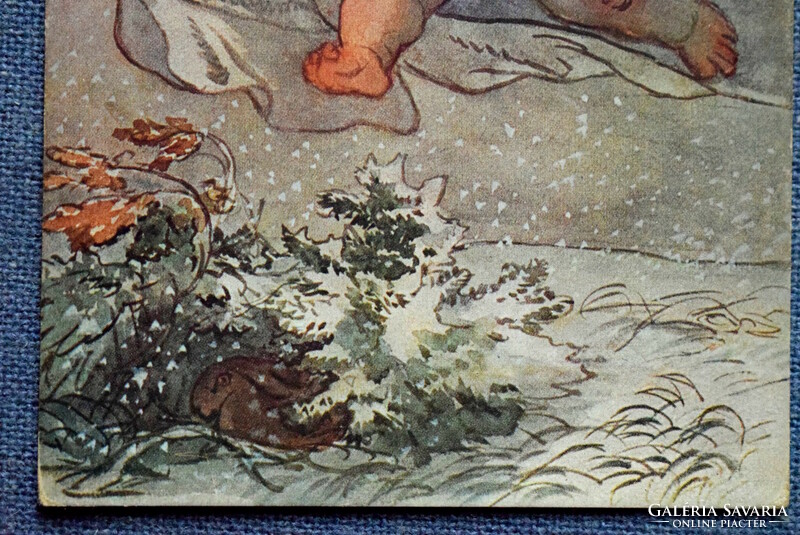 Antik festmény  képeslap/  Mánes  -  Tél    puttó