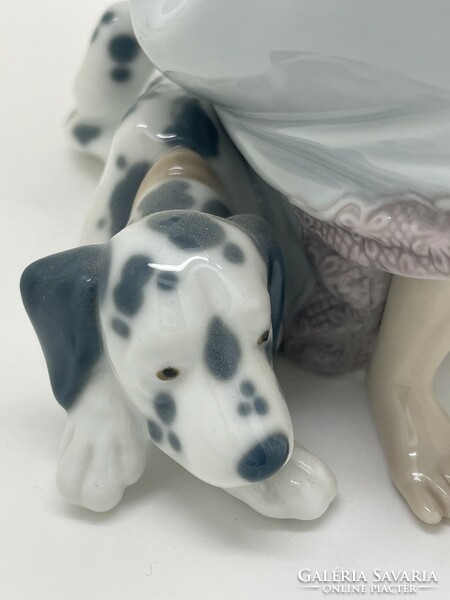 Spanish lladro 5466 porcelain girl on the phone with Dalmatian dog 19cm