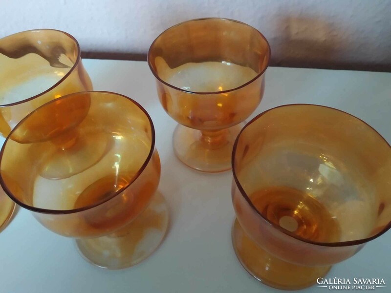 5 darab, antik talpas pohár, borostyán színű, nagyon szép