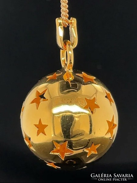 Cuki 14 karátos aranyozott ezüst  gömb medál, 925-új