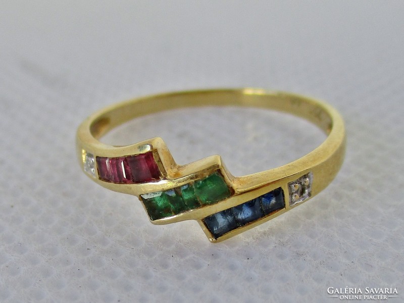 Szépséges 18kt arany gyűrű rubin, smaragd, zafír és gyémánt kövekkel