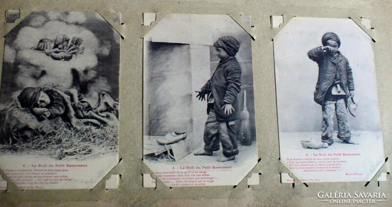 6 darabos antik sorozat  fotó képeslap - A szegény kis kéményseprő szomorú Karácsonyi  története