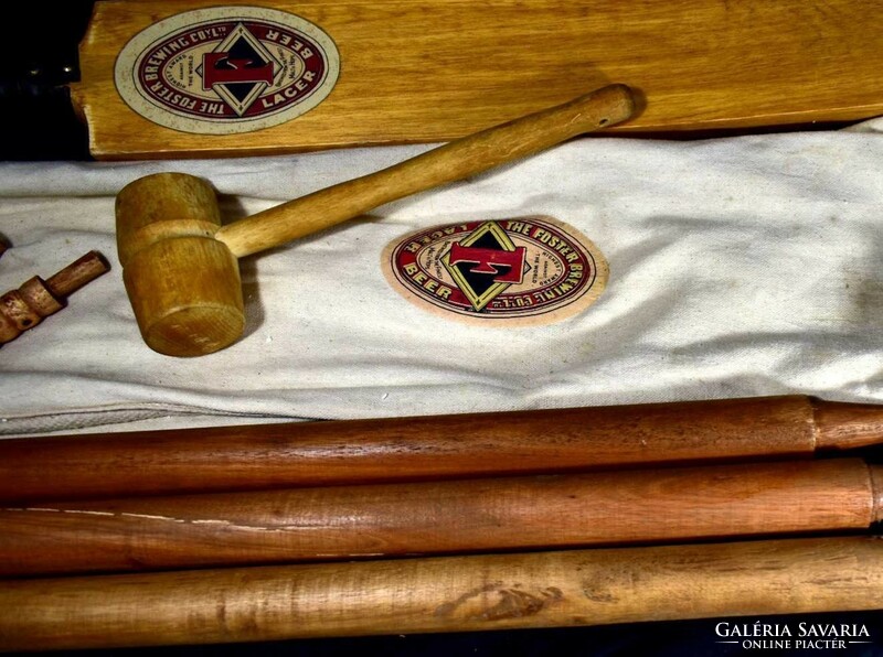 Rare English marked solid wood cricket game bat set