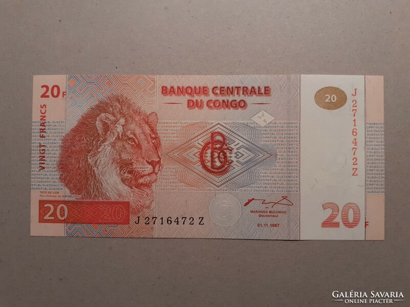Kongói Demokratikus Köztársaság-20 Francs 1997 UNC