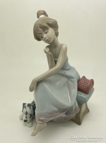 Spanish lladro 5466 porcelain girl on the phone with Dalmatian dog 19cm