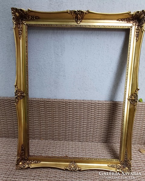 Beautiful 60 x 80 cm picture frame, painting frame with mirror lace pattern, flat gold, beautiful stand