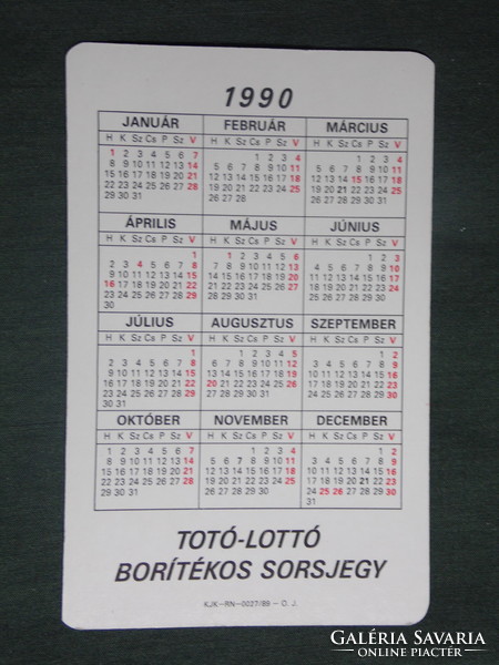 Kártyanaptár, Totó Lottó ,erotikus női modell, 1990